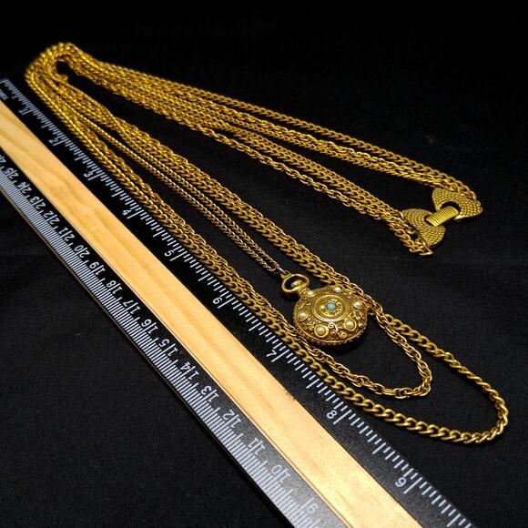 Vintage Goldette Three Strand Necklace, Long Chains & Pendant, 1960s - Picture 6 of 10